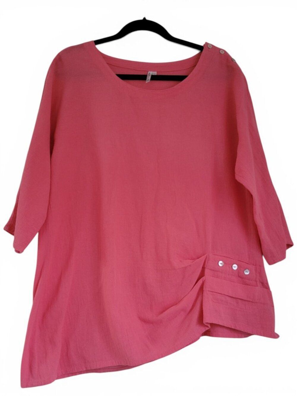Lulu B Cotton Asymmetrical Pocket Tunic Top Coral Pink Size M